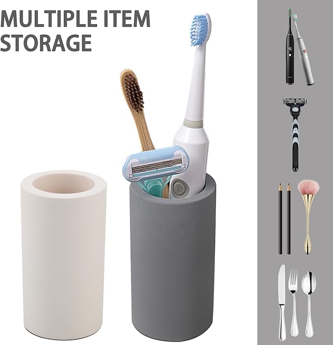 Diatomite Toothbrush Holder for Bathroom Sink, Countertop Organizer, Quick Dry Stand Cup for Toothpaste, Razors, Makeup Brushes - Water-Absorbent & Quick-Drying (Dark Grey, Height 4.3")