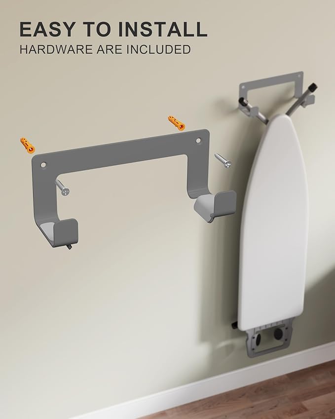 Ironing Board Hanger Wall Mount Stainless Steel, Y T Leg Ironing Board Holder Wall Mount for Laundry Room, Iron Board Hooks for Wall Heavy Duty Grey