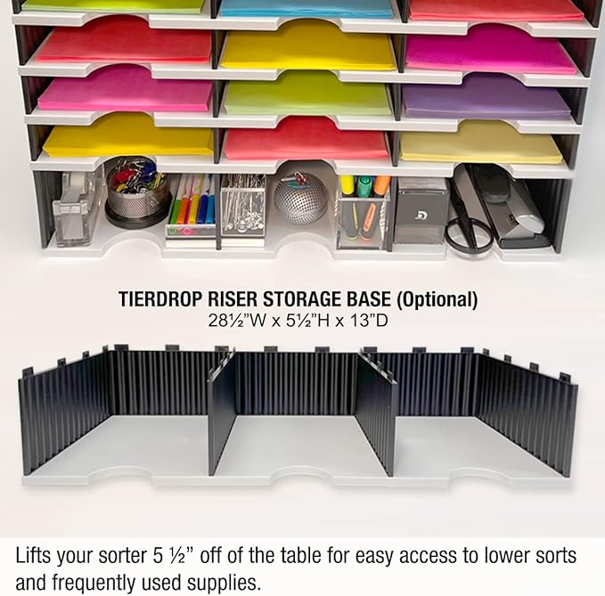 Ultimate Office TierDrop Desktop Organizer Document, Forms, Mail, and Classroom Sorter. 24 Letter Size Compartments with Optional Add-On Tiers for Easy Expansion - Gray w/Black