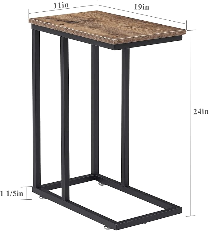 VECELO C Shaped End Side Table for Sofa Couch and Bed Snack TV Tray for Living Room Bedroom, 2 PCS,Grey