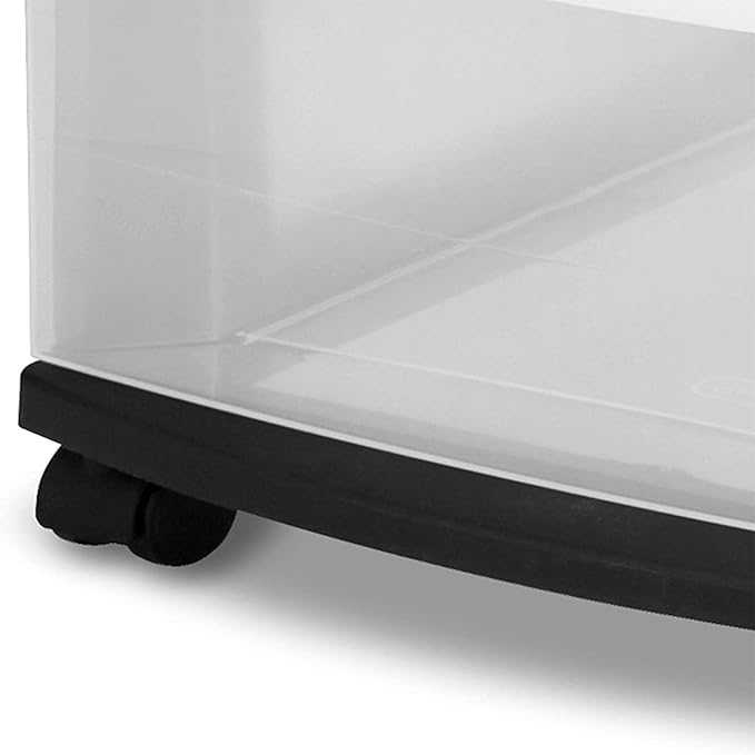 3 Drawer Rolling Plastic Storage Cart with Large Durable Clear Drawers and Removable Wheels, Suitable for Bedroom, Dormitory, Closet, Kitchen and Office (BLACK)