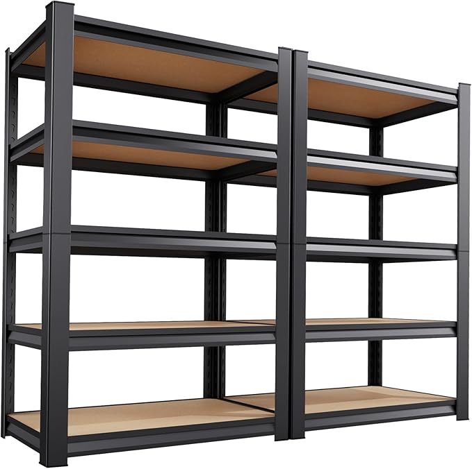 2 Pack Garage Shelving Heavy Duty Storage Shelves 3000LBS Adjustable Garage Shelves 5 Tier Metal Shelving Unit Utility Rack Shelf for Storage Kitchen Warehouse Pantry, 72 "H x 45.7 "W x 20" D