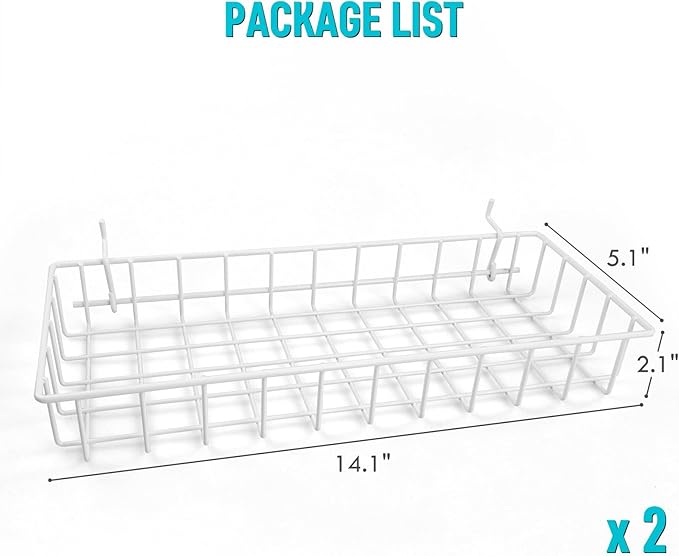 G.CORE Large Peg Board Baskets - 2 Pack Metal Shallow Tray Shelves for 1/4 Pegboards - Spray Bottle Holders Can Organizers for Garage Workbench Shop Hobby Craft Tool Organization (White)