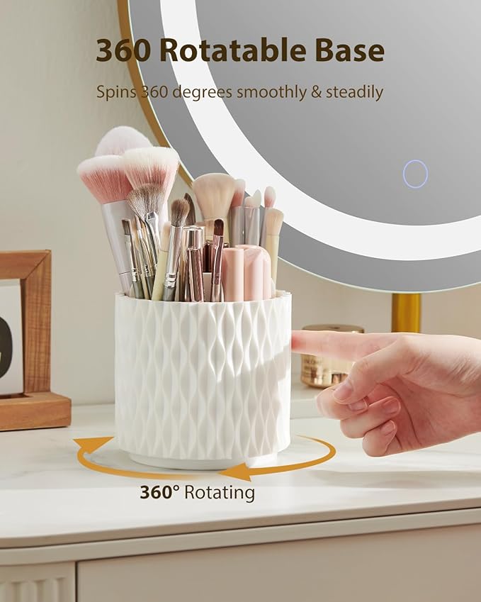 [Upgrade] Rotating Makeup Brush Holder, [Large Capacity] 5 Slot Cosmetics Make up Brush Organizer Storage for Dresser, Countertop, Vanity & Bathroom