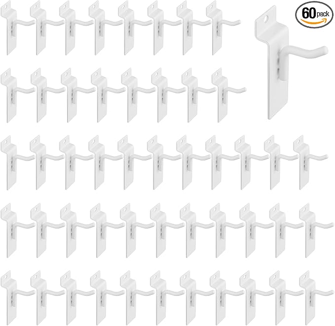 1" Slatwall Hooks, 60 Pack Garage Slat Wall Hanging Display Hooks for Retail Home Efficient Storage, White