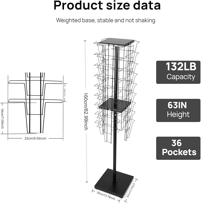 360°Rotating Magazine Rack Floor,Brochure Display Stand Magazine Displa Holder for Retail, Office & Trade Shows
