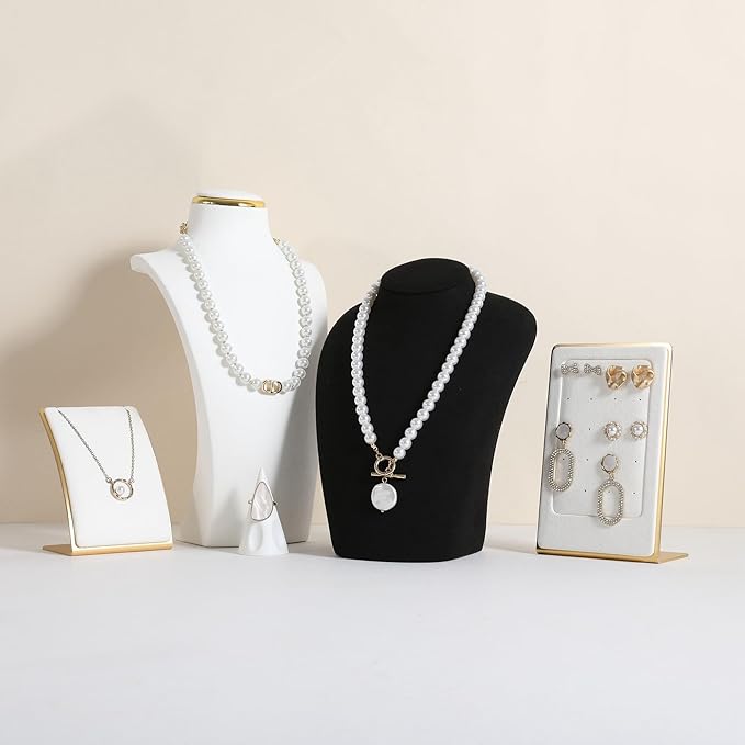 GemeShou Black necklace hanger jewelry organizer, Velvet jewelry stand necklace holder, jewelry mannequin bust for necklaces, Jewelry boutique store photography props【Black-Medium height 7.87 inch】