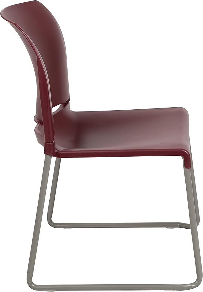 Flash Furniture HERCULES Series 880 lb. Capacity Burgundy Full Back Contoured Stack Chair with Gray Powder Coated Sled Base