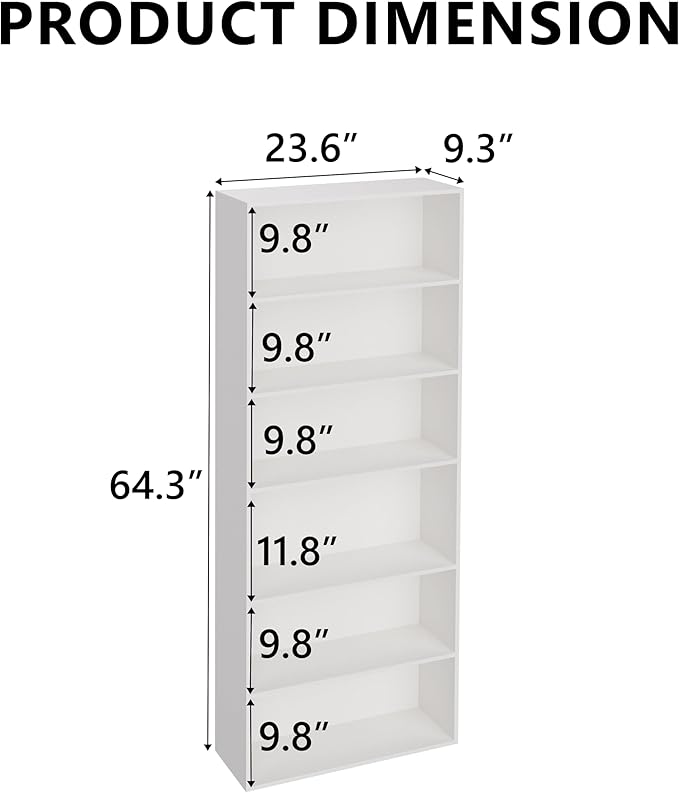 6 Tier Book Shelf，Wooden 6 Cube Storage Organizer,6 Tier Low Bookcase Storage Display Organizer, 64 Inch Versatile Cubes Shelf and Cubby Unit for Any Space (White, 6 Cube-W(23.6inch)