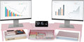 OPNICE Dual Monitor Stand Riser, Desk Organizer with Drawer, Office Desk Organizers and Accessories, Office Workspace Organization Computer Monitor Stand for Laptop, Printer, TV（Pink）