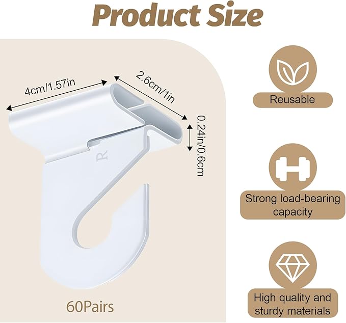 60 Pairs Drop Ceiling Hooks for Classrooms & Offices, Drop Ceilings Hook for Hanging Hook Grid Hangers Ceiling Hooks for Classroom Hangings Plants & Deco Grid Office Stores Wedding