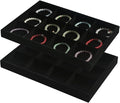 Coward 2PC Black Velvet Stackable 12 Grids Jewelry Organizer Tray Bracelet Display Stand for Selling Velvet Necklace Holder Earring Box Storage (12grid+12grid)