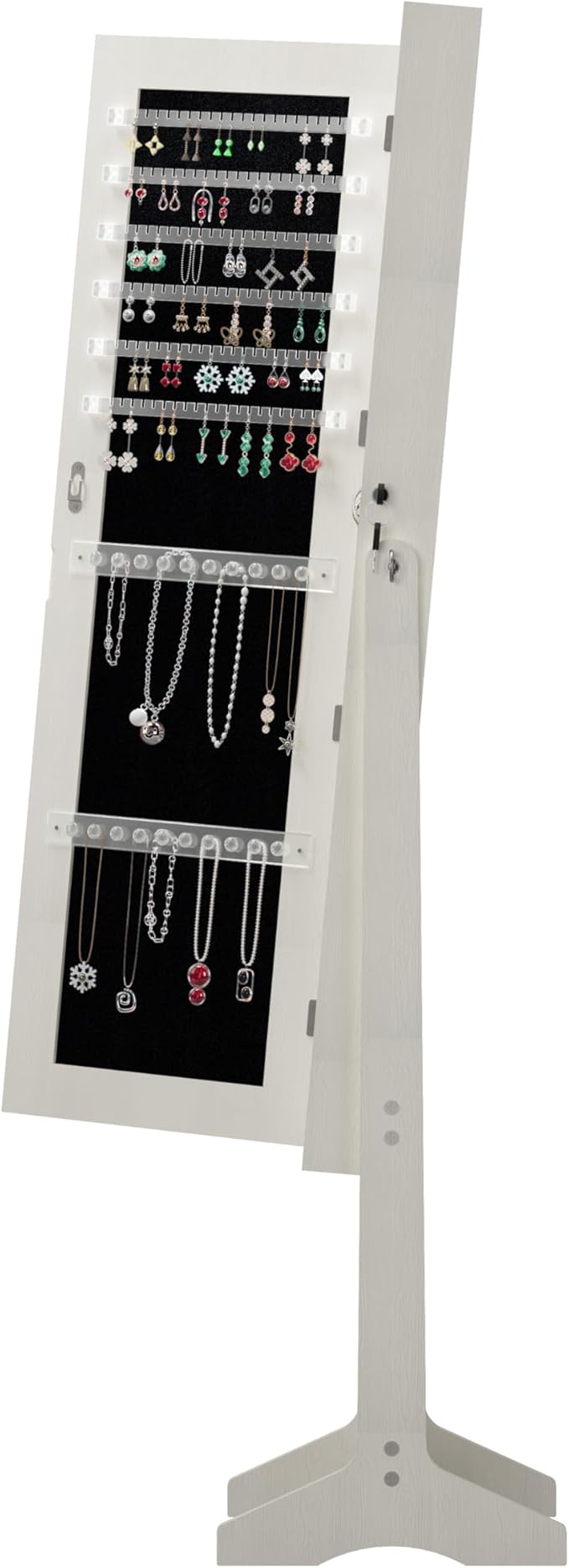 Montary Jewelry Cabinet Armoire with Full Length Mirror with stand, Freestanding Jewelry Armoire Organizer, Lockable Storage Cabinet, Interior Lighted Mirror, White