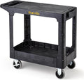ELAFROS Heavy Duty Plastic Utility Cart Flat top 37 x 18.8 Inch - Work Cart Flat Shelves and 2 Fixed 2 Swivel Wheels Safely Holds up to 550 lbs - 2 Tier Service Cart for Warehouse,Garage, Black