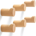 Wooden Wall Hooks 6 Pack, Modern Decorative Coat Hook Wall-Mount, Handmade Rustic Hat Hooks, Entryway Wall Hangers for Hanging Coats Hats Backpack, Bathroom Wood Towel Rack (Natural)
