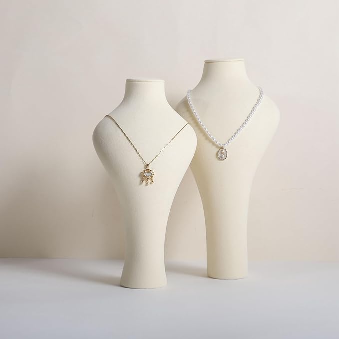 GemeShou Beige necklace hanger jewelry organizer, Velvet jewelry display stand necklace holder, jewelry mannequin bust for boutique store【Beige-Small height 9.84 inch】