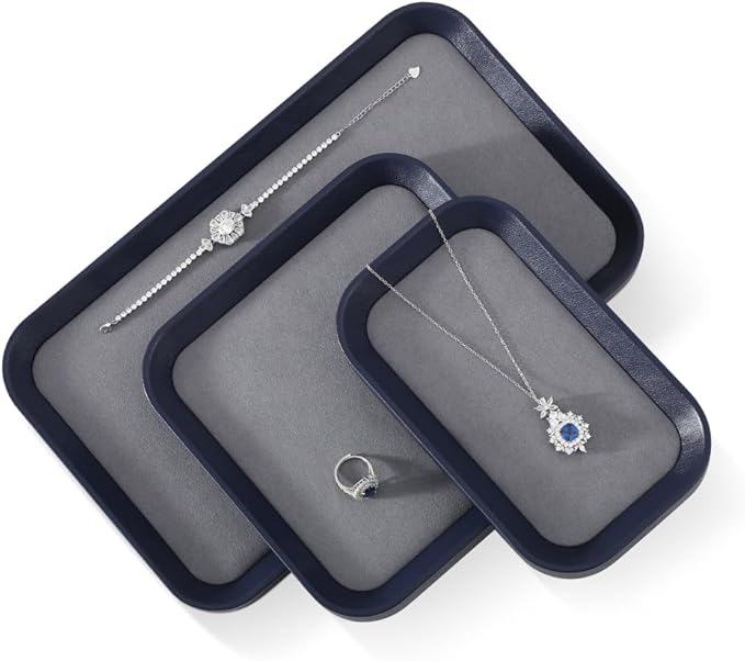 Ring Display Tray, Leather Earring Organizer,Luxury Key Tray,Premium Decorative Tray,Blue-Grey Jewelry Dish
