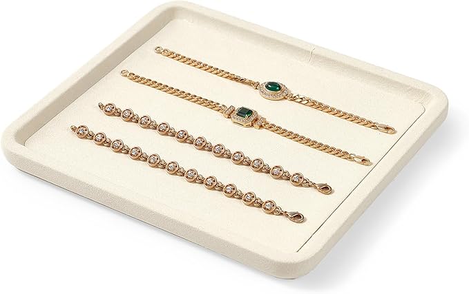 Microfiber Jewelry Display Flat Tray for Rings Earrings Necklace Bracelet, Jewelry Photograph Display Catchall Organizer Tray Dish(M,Beige)
