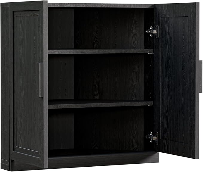 Casaphoria Farmhouse Corner Cabinet, Wooden Corner Storage Cabinet with Adjustable Shelves, Narrow Storage Organizer for Small Space, 31" H x 31" W x 16" D, 44Lb, Black