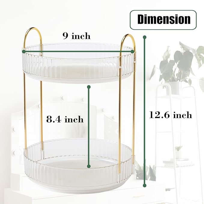 Rotating Makeup Organizer Countertop 2 Tier Lazy Susan Trays Clear Skincare Perfume Storage for Bathroom Counter Vanity, Transparent