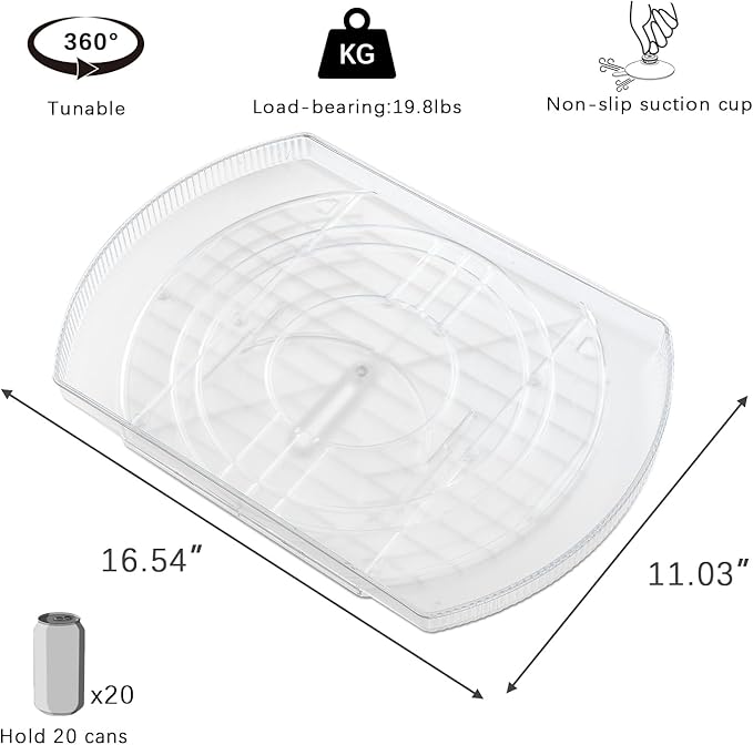 ROWNYEON Lazy Susan Turntable Organizer for Large Refrigerator, 360° Rotate Fridge Organizers and Storage, 16.54 Inches Rectangle Lazy Susan Organizer for Fridge, Cabinet, Pantry,1