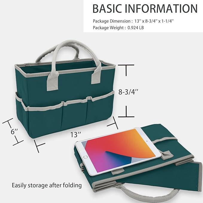Cupohus Art Organizer Craft Storage Tote Bag with Pockets and Hadles, Oxford Fabric Carrying Caddy for Teacher, Officer, Artist, Traveler, and more – Dark Green