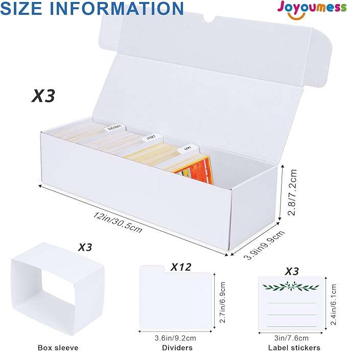 Trading Card Storage Box, Cardboard Storage Boxes with Dividers for Baseball, Sports, Game, Playing Card Collection Organizer, pack of 3