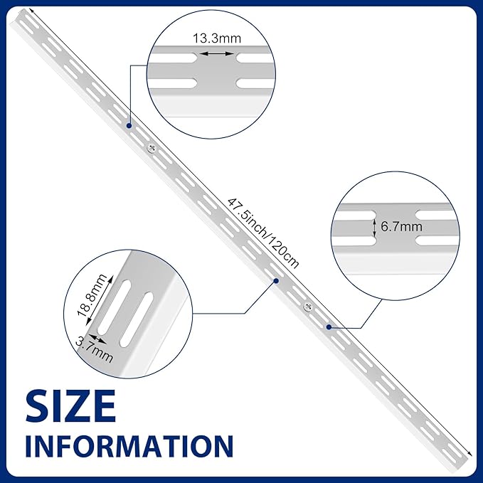 6 Pcs Dual Track Upright Wall Shelving System Heavy Duty Support System Twin Slot Shelf Rail Shelf Standards for Pantries Linen Closets Laundry Rooms(White,47.5 Inch)