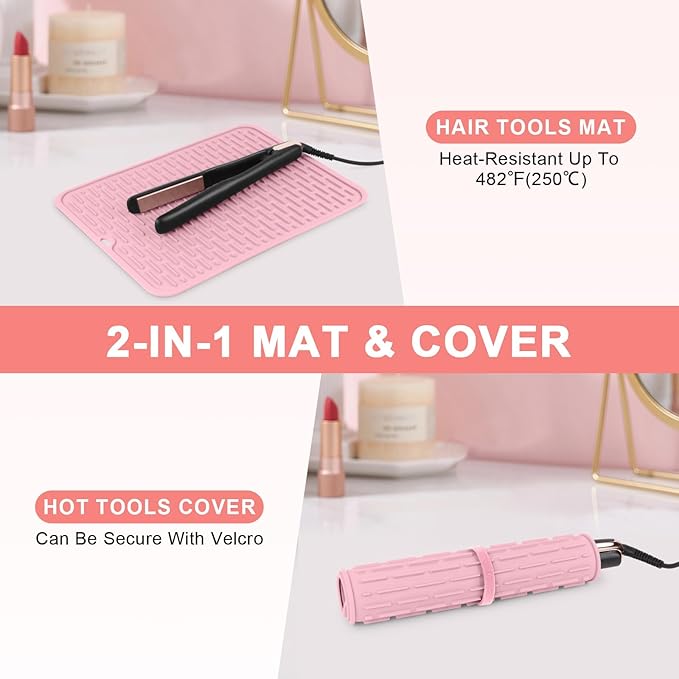 Oversize Silicone Heat Resistant Mat for Curling Irons, Flat Irons, Hair Straighteners and Hot Hair Styling Tools, Portable Hot Tools Sleeve Pad for Travel Vanity Salon(14.2" x 11.0")
