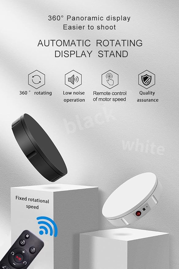 JAYEGT Motorized Rotating Display Stand, 330Lbs Load，360 Degree Electric Rotating Turntable for Photography Products Display，Live Video Show,Remote Control Angle, Speed (White/8.66inch /Wired)