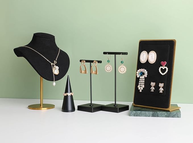 GemeShou 2pcs metal earring holder, Black T bar earring display stand, mini hangers for earrings Jewelry Photography, earring storage organizer【Black-Square Base 2pcs Height 4.3 and 5.1 inch】