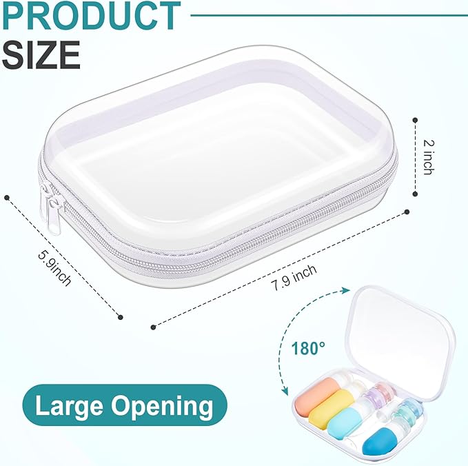Hoolerry 4 Pcs Hard Clear Zipper Case Makeup Bags Plastic Pencil Pouch Transparent Storage Box Containers for Cosmetics, Snacks, Building Blocks, Puzzles (White,7.9 x 5.9 x 2 in)