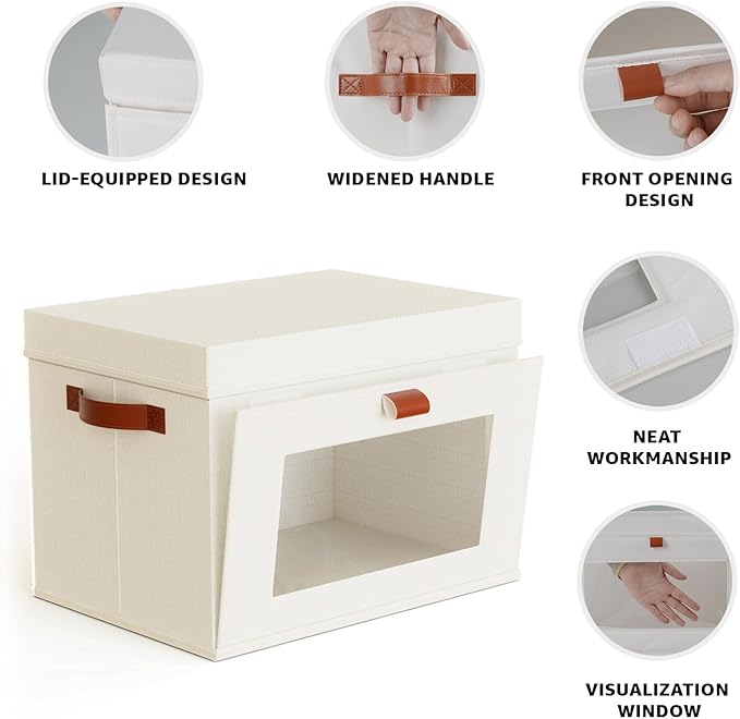2-Pack Large Storage Bins with Lids,Stackable&Collapsible Closet Storage Bins,Oxford Fabric Organizer Box with Clear Window,Large Decorative Storage Boxes for Closet,Dorm16.5"x11.8"x11"