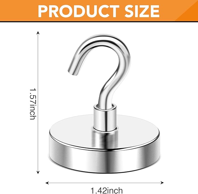DIYMAG 6 Packs Magnetic Hooks,170 Lb Heavy Duty Neodymium Magnets for Refrigerator, Strong Cruise Ship Essentials Hook for Hanging, Magnetics Hanger for Grill