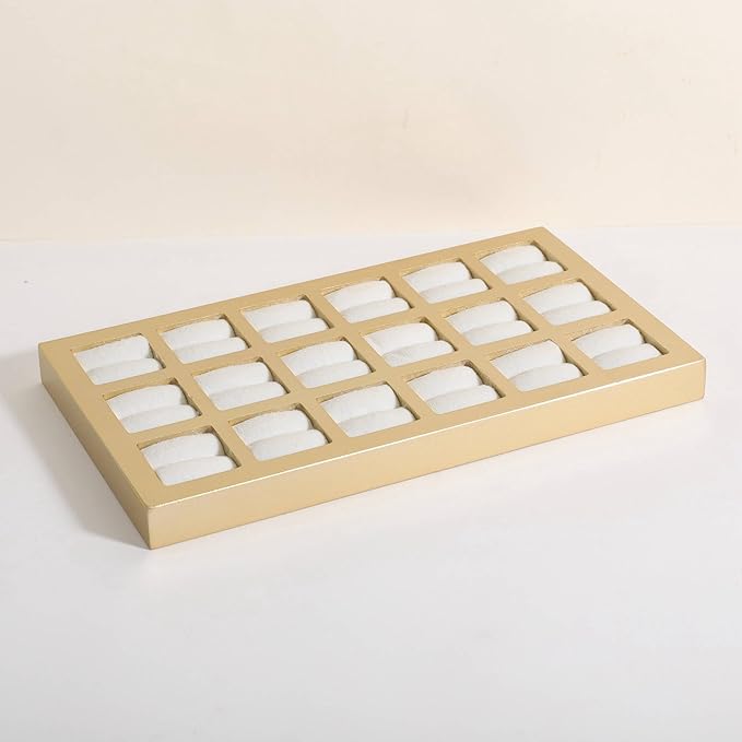 GemeShou Velvet Ring Storage Organizer Tray with 18 grids, White Jewelry Earring Display Stand for Selling, Velvet Jewelry Studs Display Holder【White】