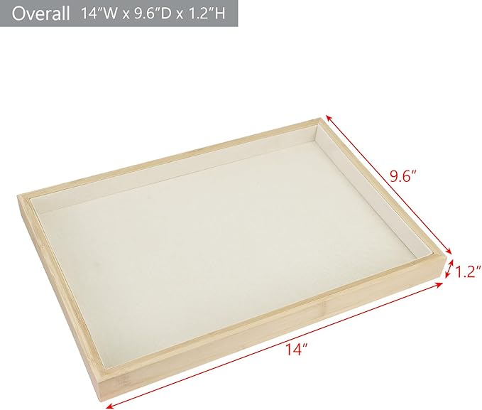 MOOCA 2 Pcs Bamboo Jewelry Display Tray, Presentation Tray, Organizer for Rings, Necklaces, Earrings, and Accessories, Beige Color, 14" W x 9.6" D x 1.2" H