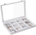 Frebeauty Velvet Jewelry Tray,12 Grid Jewelry Organizer with Clear Lid,Bracelets Holder,Jewelry Display Case with Clasp,Drawer Insert Bangle Brooch,13.8 x 9.5 x 2 Inches,Gift for Women Girls(White)