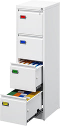 4-Drawer File Cabinet, 16.3" Deep Vertical Filing Cabinet with Lock, Metal File Cabinet for Home Office, Anti-Tip 4 Storage Drawers for Letter/Legal/A4/F4 Size (Assemble Required, White)