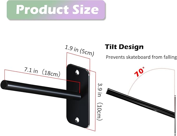 Skateboard Wall Mount Skateboard Hanger Skate Deck Display Holder Skateboard Hook Ski Rack for Garage Longboard Rack Snowboard Storage (4pcs)
