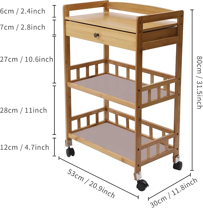 Kitchen Carts on Wheels with Storage, Rolling Storage Cart with Handles, Lockable Wheels, Top Drawer, Utility Carts on Wheels Microwave Stand for Kitchen, Living Room