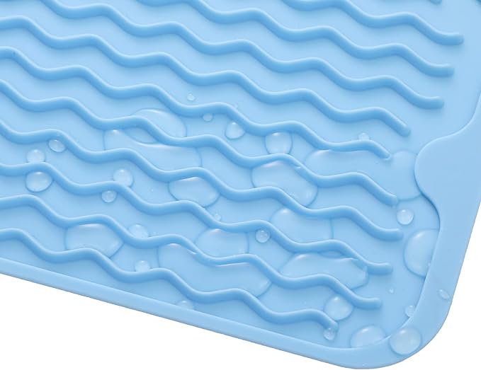 Silicone Dish Drying Mat for Multiple Usage,Easy clean,Eco-friendly,Heat-resistant Silicone Mat for Kitchen Counter or Sink,Refrigerator or Drawer Liner Light Blue S 12 inches x 6 inches
