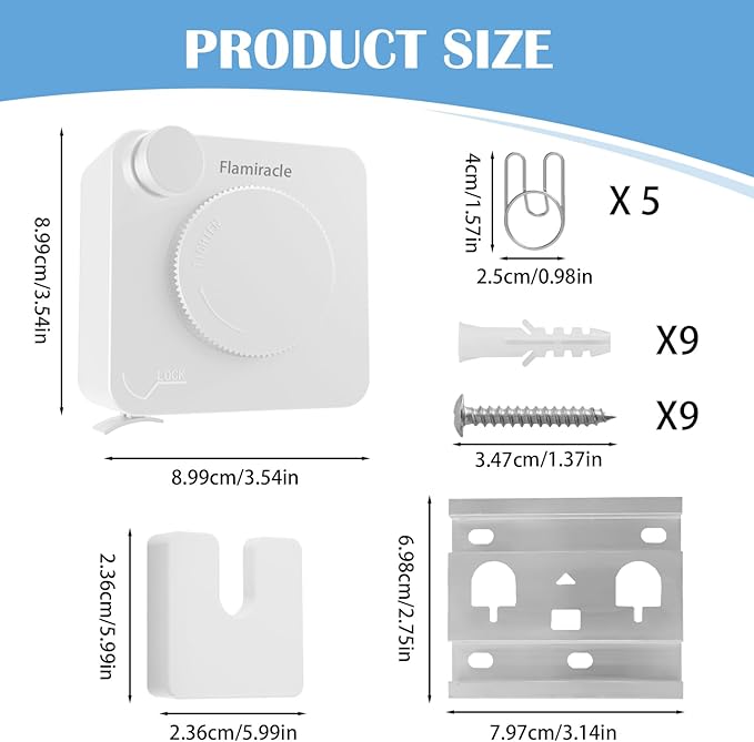 Retractable Clothesline Indoor, Non-Sagging Outdoor Clothes Line Retracting 15.7 Feet Heavy Duty Laundry Line Retractable Wall Mounted Clothes Line Outdoors (Square-White)