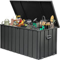 Domi 150 Gallon Deck Box, Metal Outdoor Storage Box with Lock Wheels Side Handles, Waterproof Outside Storage Box for Patio Cushions, Shoes & Pool Tools