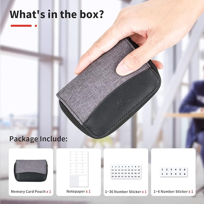 AWS Memory Card Case Holder: 28 Slots for 24 SD SDXC SDHC + 4 CF XQD - Portable Organizer with Labels - Grey