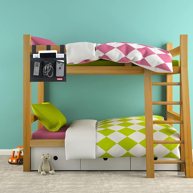 Hanging Bedside Caddy,Bedside Organizer Caddy for Bed Rails(4 Pockets-Black)