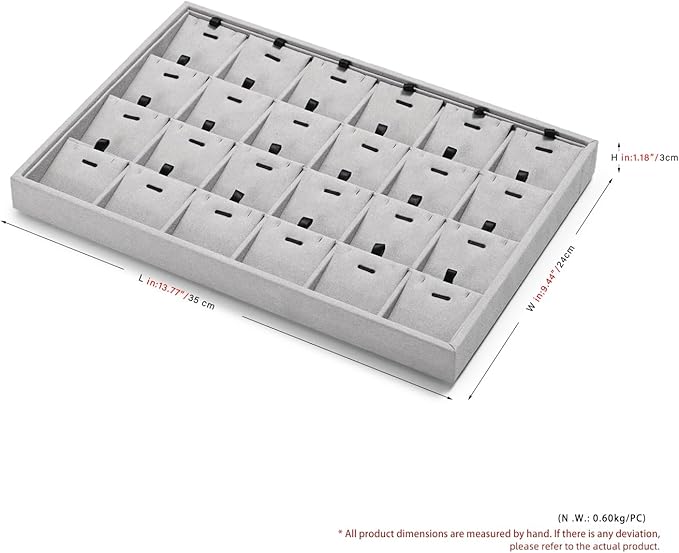 24 Grids Necklace Tray Jewelry Display Tray Necklace Holder Organizer for Drawers With Removable Jewelery Cards Pendant Bracelet Storage Holder (Grey
