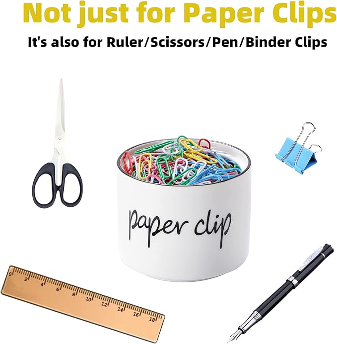 ONTUBE Farmhouse Paper Clip Holders,Ceramic Binder Clip Dispenser Organizer for Desk ,Cute Office Push Pins Holder (White)