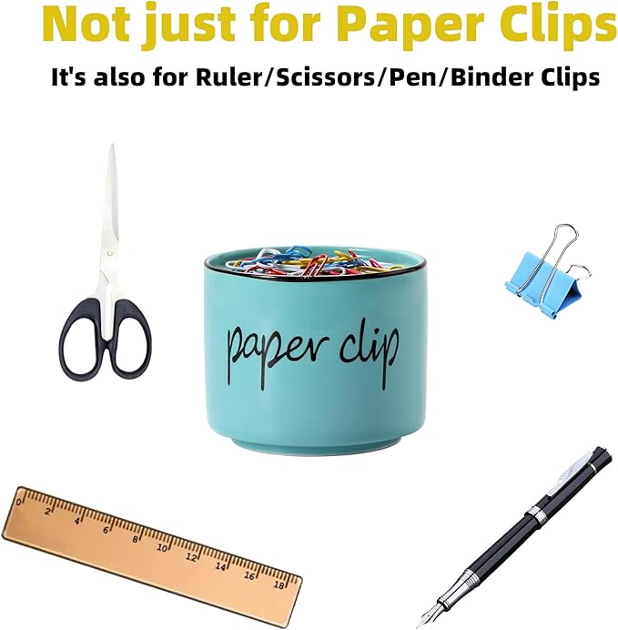 ONTUBE Farmhouse Paper Clip Holders,Ceramic Binder Clip Dispenser Organizer for Desk ,Cute Office Push Pins Holder (Turquoise)