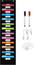 REGELETO 12 Pockets File Storage Pocket Chart with 12 Nametag Pockets,Hanging Wall File Organizer for Classroom and Office, Organize Your Assignments, Files, Scrapbooks, Paper (Black)