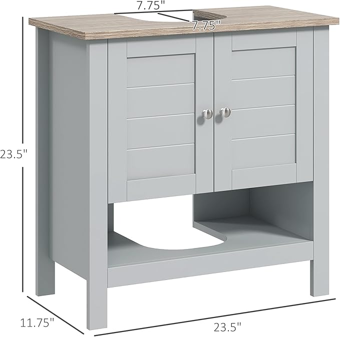 Kleankin Pedestal Sink Storage Cabinet, Under Sink Bathroom Vanity with Adjustable Shelf and Open Bottom Shelf, Gray